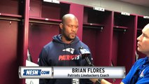 Patriots linebackers coach Brian Flores addresses media