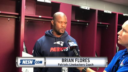 Patriots linebackers coach Brian Flores addresses media