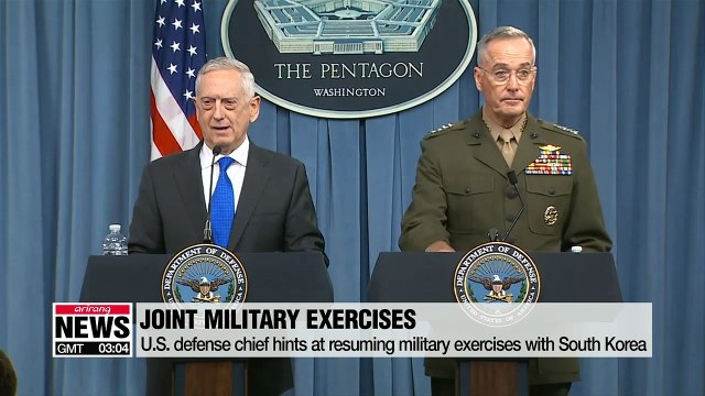 U.S. defense chief hints at resuming military exercises with South Korea