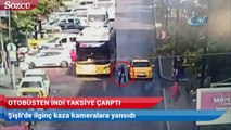 Otobüsten inen kadın, seyir halindeki taksiye çarptı