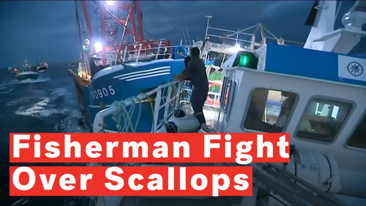 British And French Fishing Boats Fight  At Sea