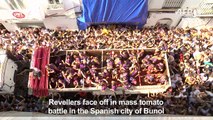 Tomato battle in the streets of Bunol for 'Tomatina' festival
