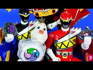 요괴워치 DX요괴워치 & 파워레인저 다이노포스 티라노킹, 레드다이노, 블랙다이노 & 겨울왕국 울라프 | CarrieAndToys