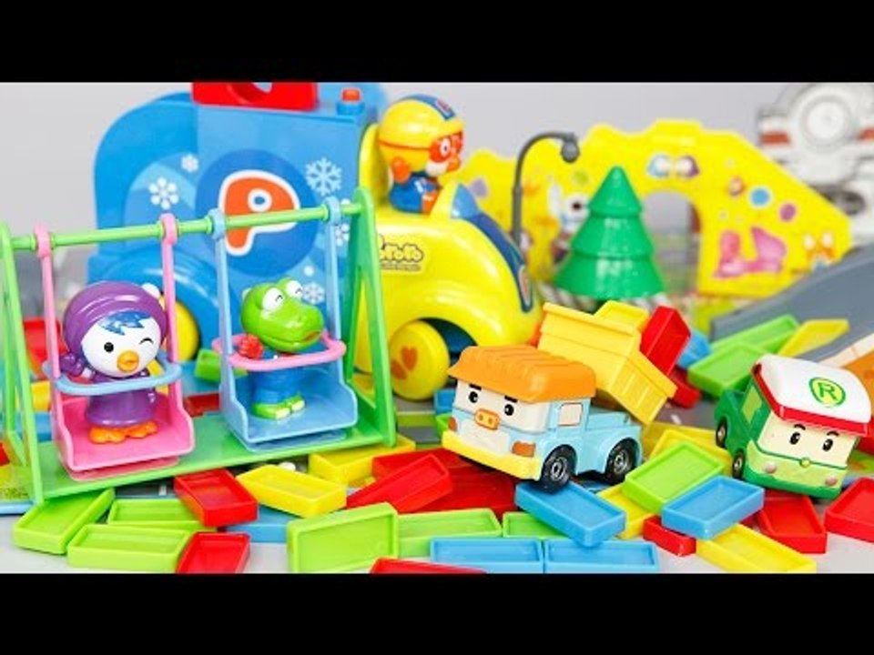 뽀로로 자동 도미노 로보카 폴리 폴리전기충전소 미니특공대 타요  Pororo Domi...