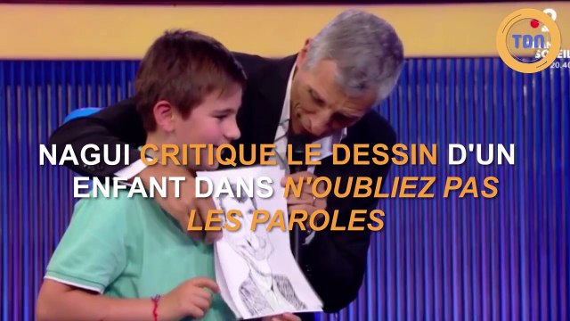 Nagui critique le dessin que lui amène un enfant dans N'oubliez pas les paroles !
