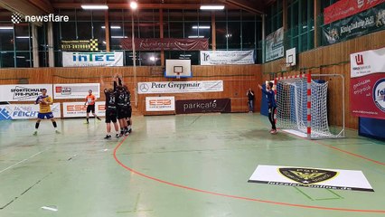 Once-in-a-lifetime handball shot gets stuck in posts to deny team last-minute equaliser
