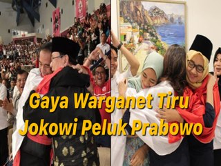 Ekspresi Kocak  Warganet Tiru Jokowi Peluk Prabowo