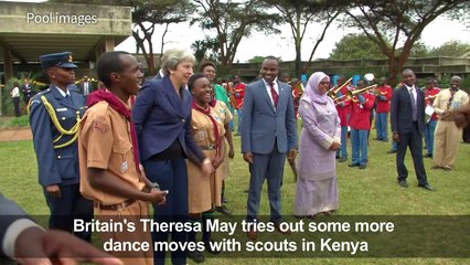 Britain's May dances and launches plastics campaign in Kenya