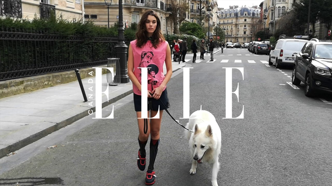 Pauline Hoarau walking the dogs for ELLE