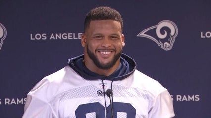 Aaron Donald talks to media following record-setting contract