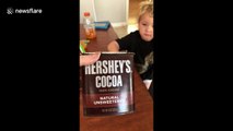 Instant regret: Boy insists on tasting cocoa powder