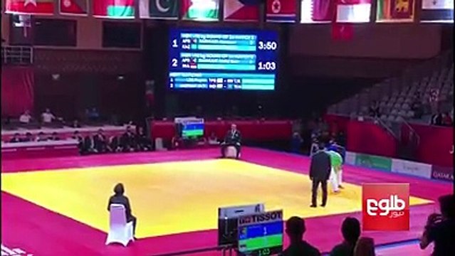 Asian Games 2018 - Afghanistan's Mansour Sarwari defeated Turkmenistan and Iranian rivals to win today's bronze medal in +90kg Kurash event in Jakarta / منصور س