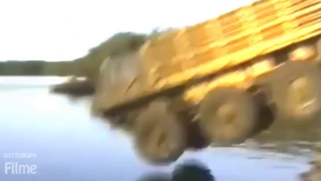 Russian truck jumps in water