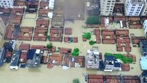 Drone footage shows Chinese city submerged by flood waters