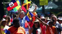 NYC mayor de Blasio marches in West Indian Day Parade