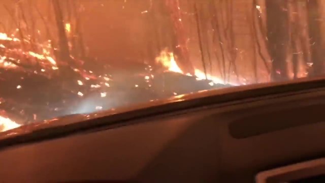 Ils traversent un énorme feu de forêt en voiture