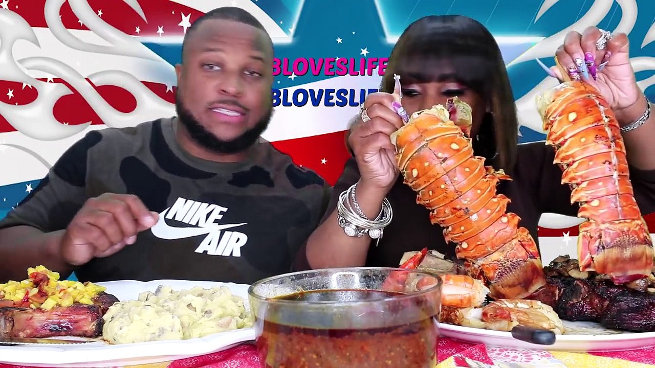 BBQ GRILLED 53 oz RIBEYE STEAK, LOBSTER & SHRIMP