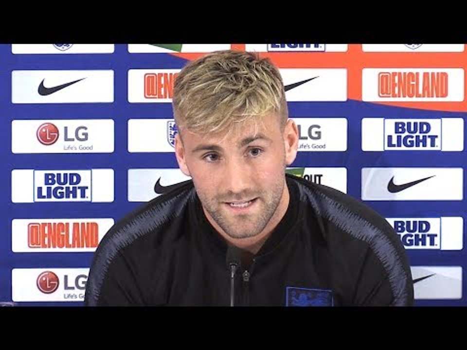 England Press Conference With Luke Shaw - Opens...