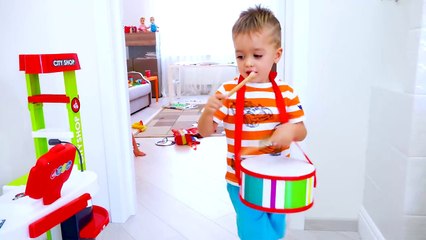 Vlad and Nikita play musical instruments and wake up Mom