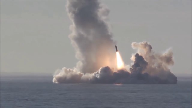 Russian Nuclear Submarine “Yuri Dolgoruky” (K-535) Sub-Sea Launch Four “Bulava” Missile.