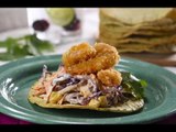 Tostadas de Nopal con Camarón Empanizado con Mayonesa