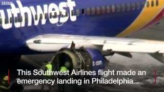 Panic as jet engine rips apart midair - BBC News