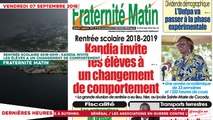 Le Titrologue du 07 Septembre 2018 : Rentrée scolaire 2018-2019,  Kandia invite les élèves à un changement de comportement