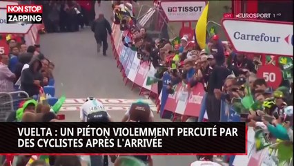 Vuelta : un piéton violemment percuté par des cyclistes après l'arrivée (vidéo)