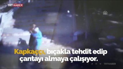 Dilenci kızın kadını kapkaççıdan kurtarma anı kamerada