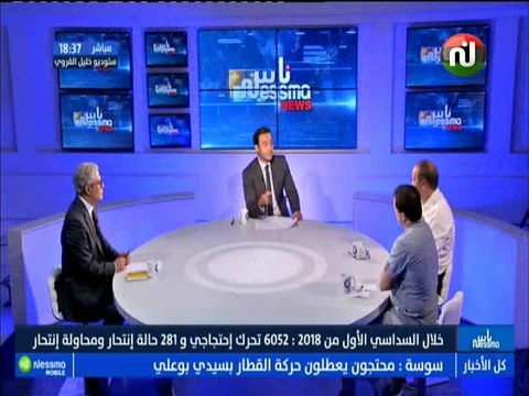 ناس نسمة نيوز الجزء الثاني : خلال السداسي الأول من 2018 .. 6052 تحرك إحتجاجي و281 حالة إنتحار ومحاولة إنتحار مع الضيوف مولدي القسومي وحاتم المليكي -قناة نسمة