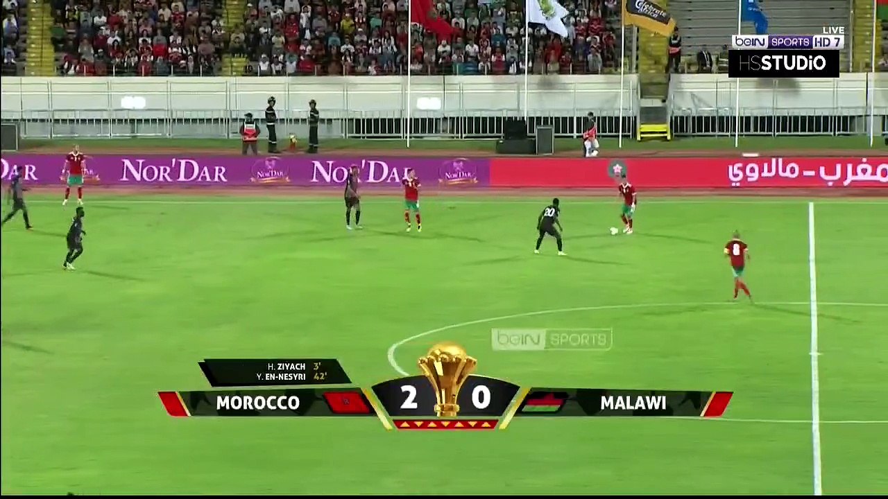 يوسف النصري يضرب بقوة و يسجل الهدف الثالث للأسود و الثاني له أمام مالاوي