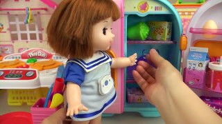 Play doh and Baby doll kitchen food cooking play