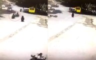 Önce Motosiklete, Ardından Otobüse Çarptı