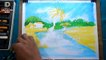 village pond bridge scenery drawing _ oil pastel step by step ( 329)