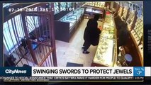 Jewellery store owners use swords to fend off robbers