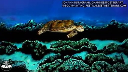 Sea turtle turns out to be a painted woman