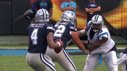 Dak avoids the rush and throws on the run to Thompson for 13 yards
