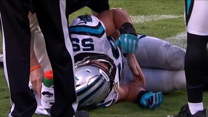Luke Kuechly walks to bench on own power after awkward tackle