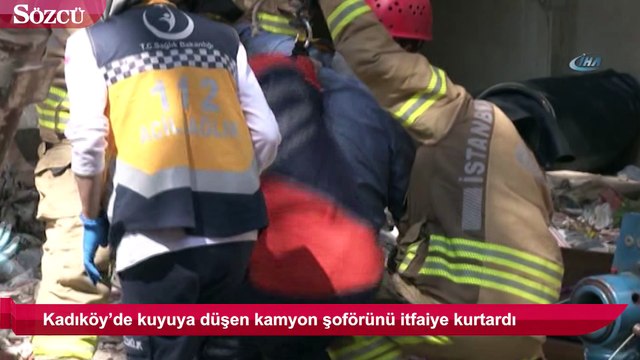 Kuyuya düşen kamyon şoförü böyle kurtardı