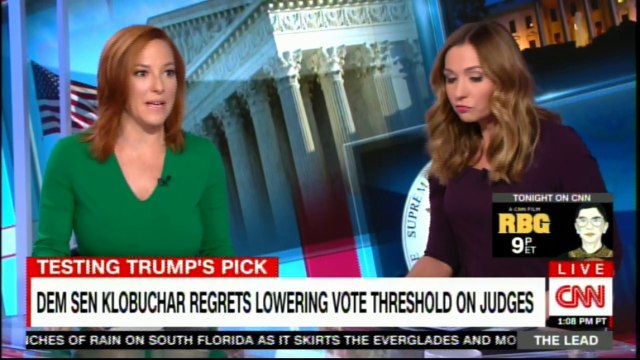 Panel discussing DEM Sen. Klobuchar regrets lowering vote threshold on Judges. #DonaldTrump #Breaking @amandacarpenter @jrpsaki #CNN #News