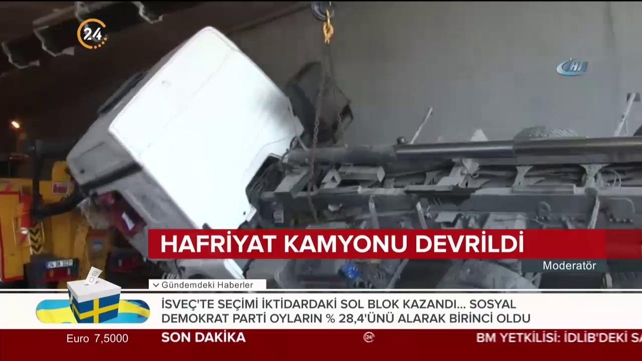 Hafriyat kamyonu devrildi