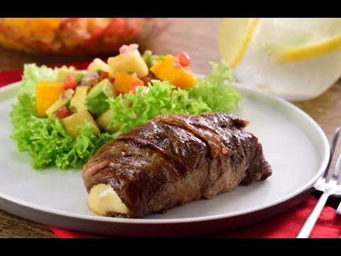 Rollitos de Carne con Queso Cubiertos con Tocino