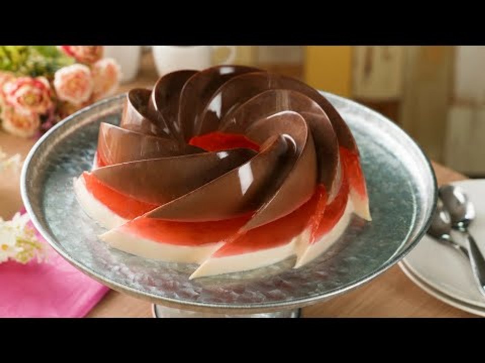 Gelatina de Vainilla, Fresa y Chocolate
