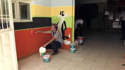 Okul duvarlarını resimlediler - MARDİN