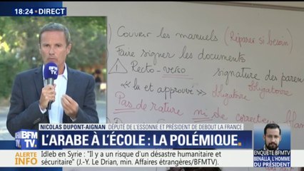 Enseignement de l'arabe: "Je ne veux pas de l'arabisation de la France" déclare Nicolas Dupont-Aignan