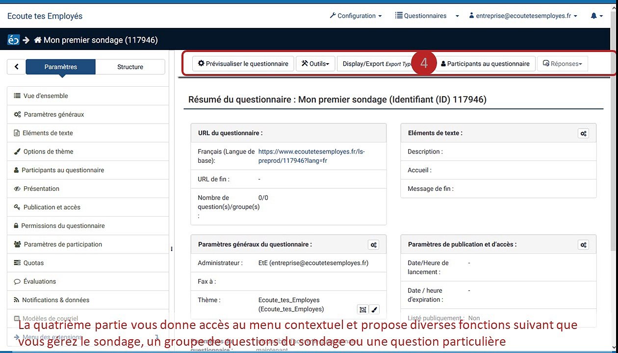 Présentation de l'interface de gestion des sondages