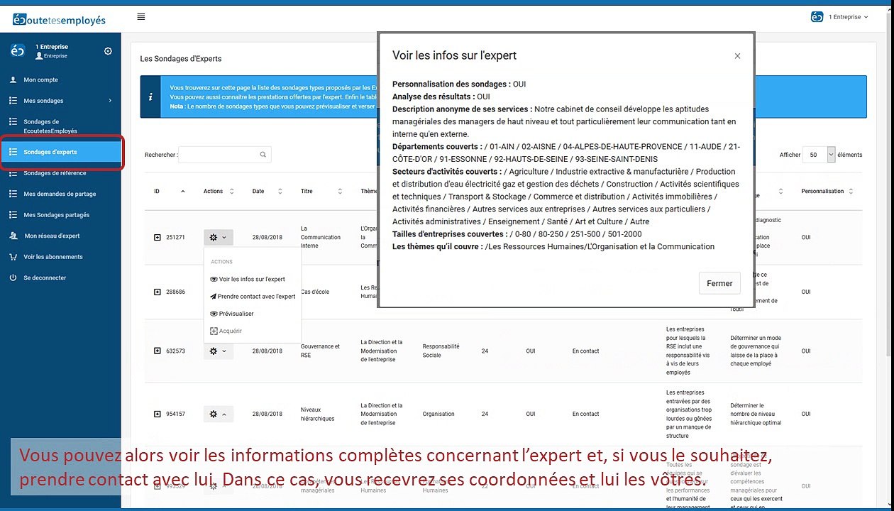 Prendre contact avec des experts
