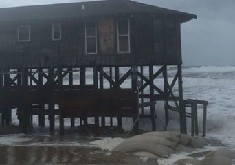 Ocean Roils Around Stilts at Nags Head Home