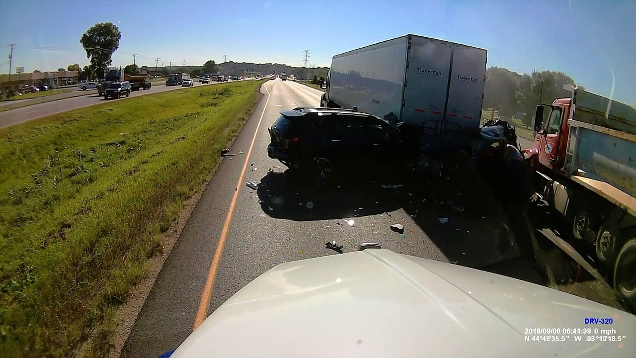 Dump Truck Plows Into Three Cars