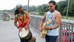 Acoustic duo plays outside as Hurricane Florence’s rain starts to fall